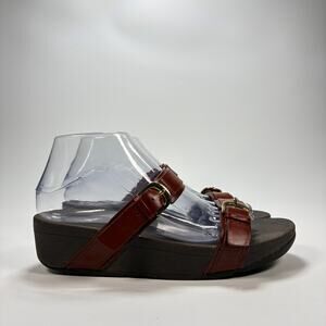 FitFlop Brown Leather Buckle Adjustable Strap Sandals T16-552 Women's Size 8